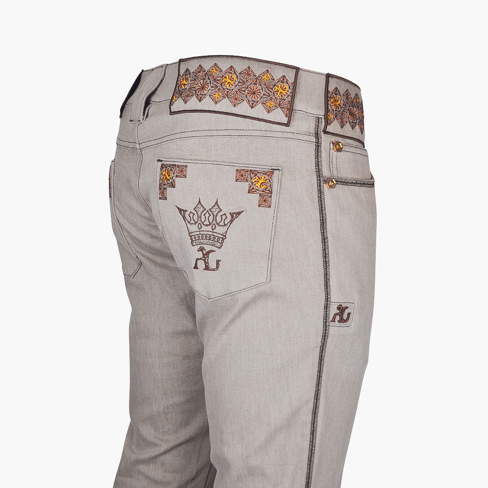 Light Brown Jeans with Embroidered Crown Logo - Angelo Galasso - Luxury Italian Menswear London