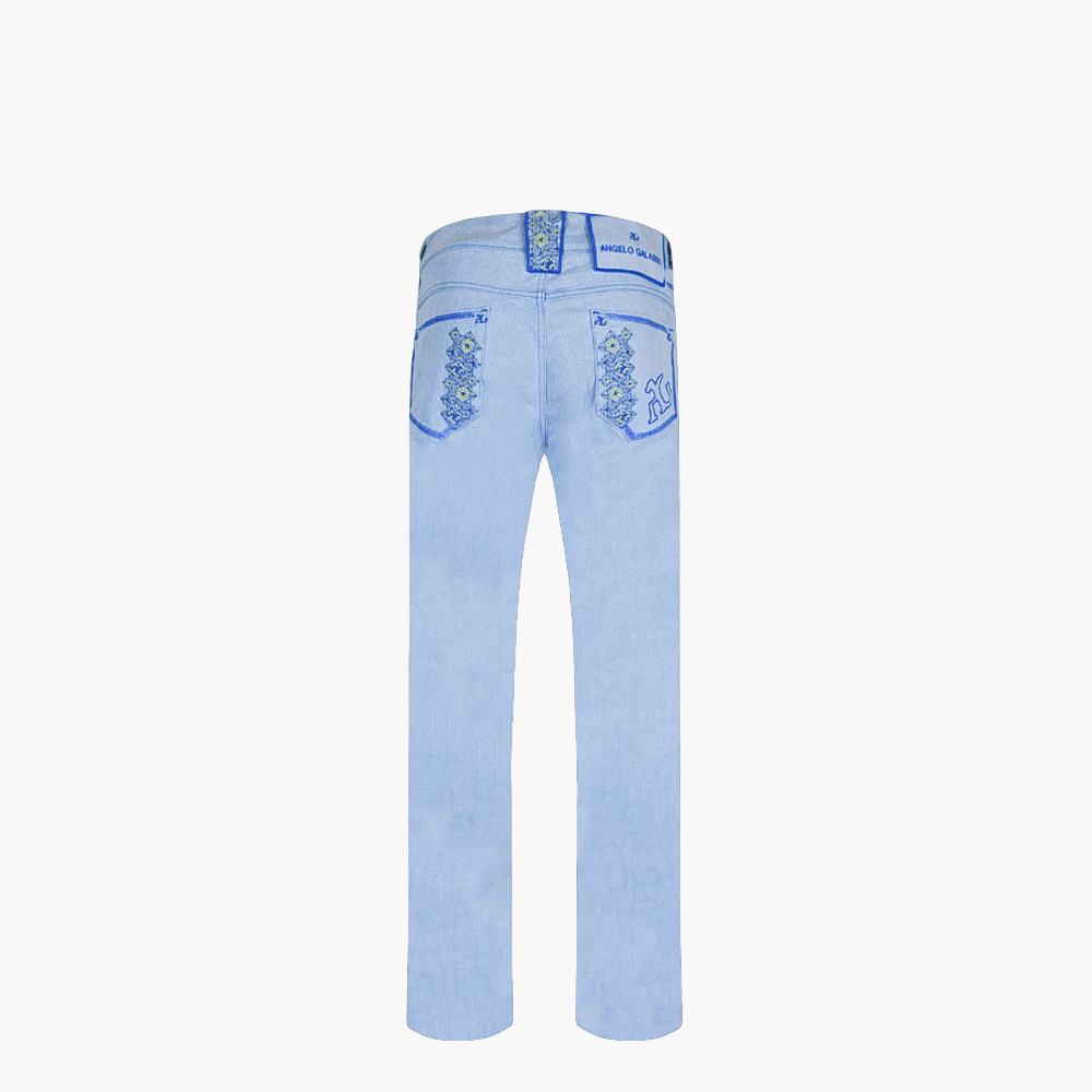 Light Blue Jeans with Embroidered - Angelo Galasso - Luxury Italian Menswear London