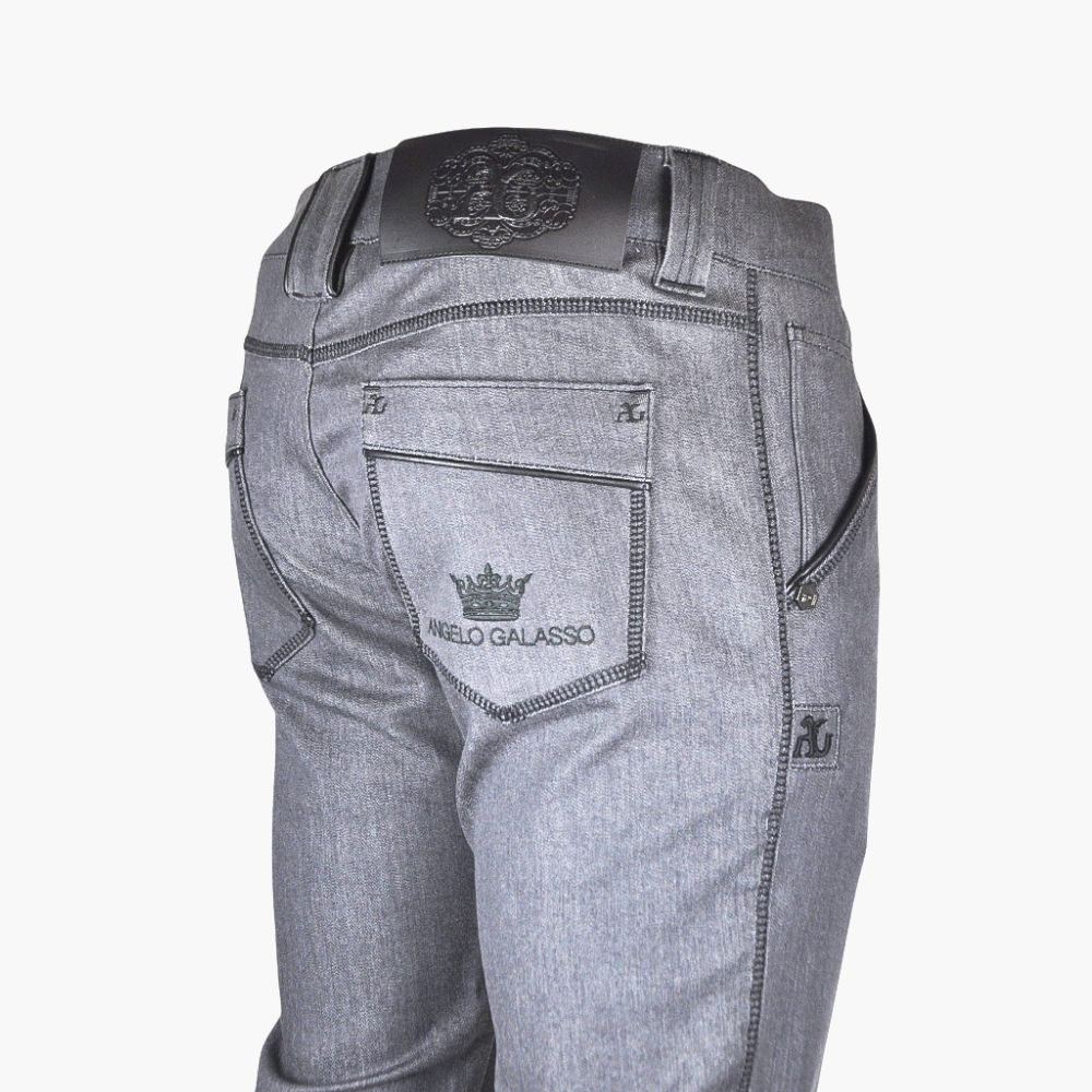 Grey & Black Leather Crown Jeans - AG24SJJNS04