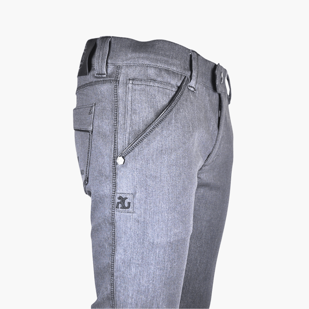 Grey & Black Leather Crown Jeans - Angelo Galasso - Luxury Italian Menswear London