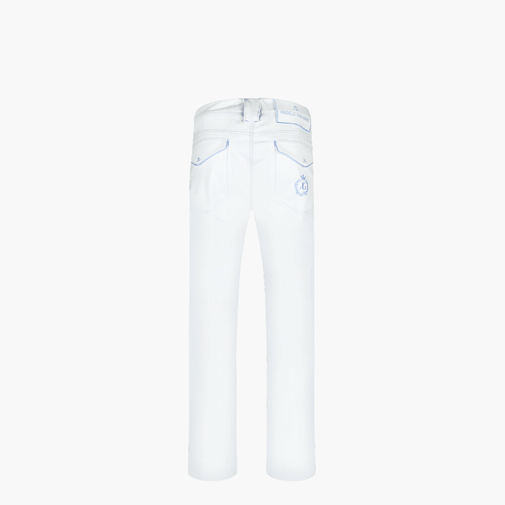 White Jeans with Alloro Logo & Piping - Angelo Galasso - Luxury Italian Menswear London
