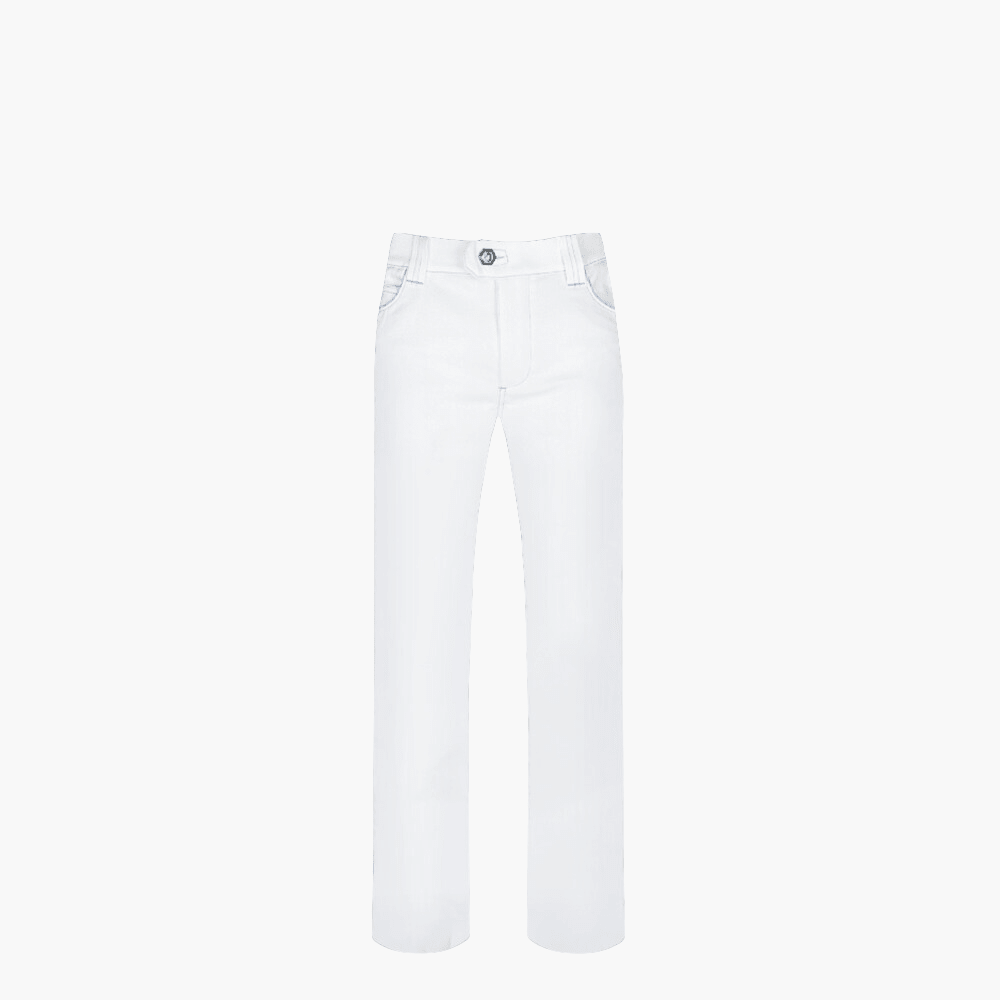 White Jeans with Alloro Logo & Piping - Angelo Galasso - Luxury Italian Menswear London