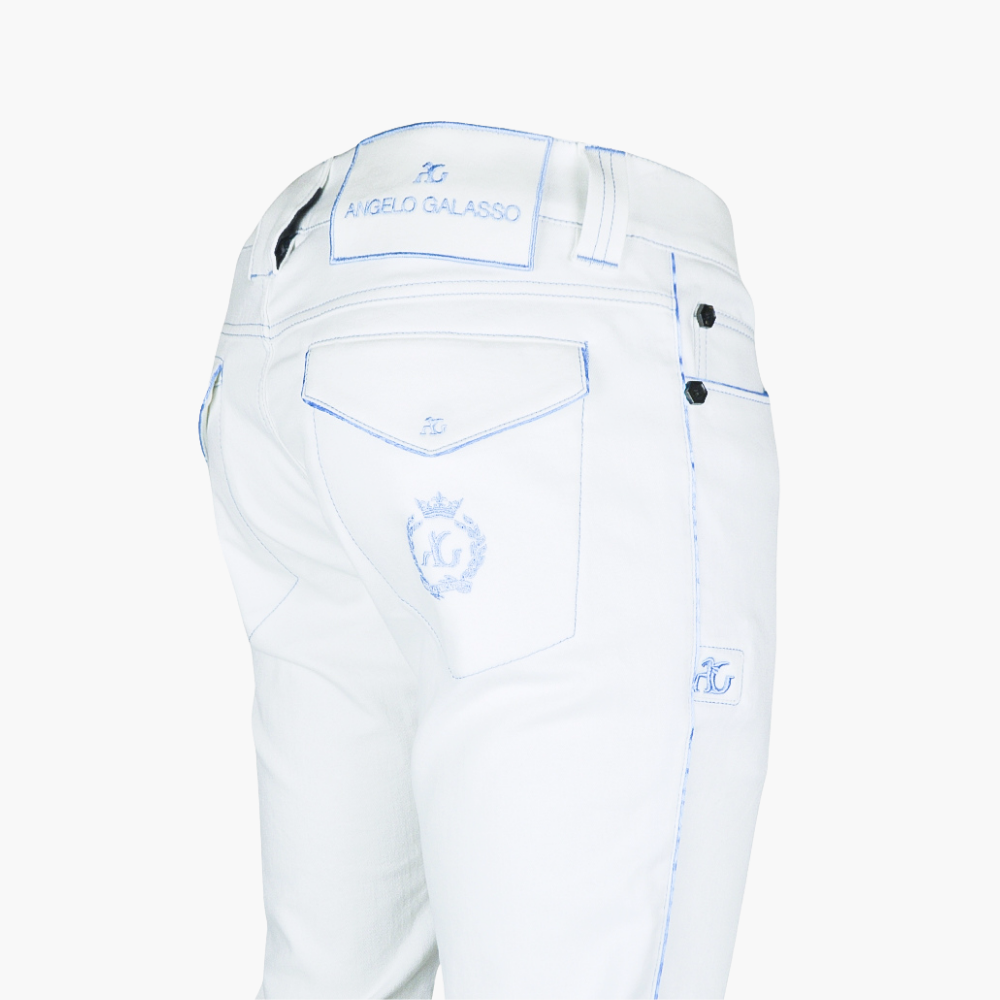 White Jeans with Alloro Logo & Piping- AG24SJJNS05