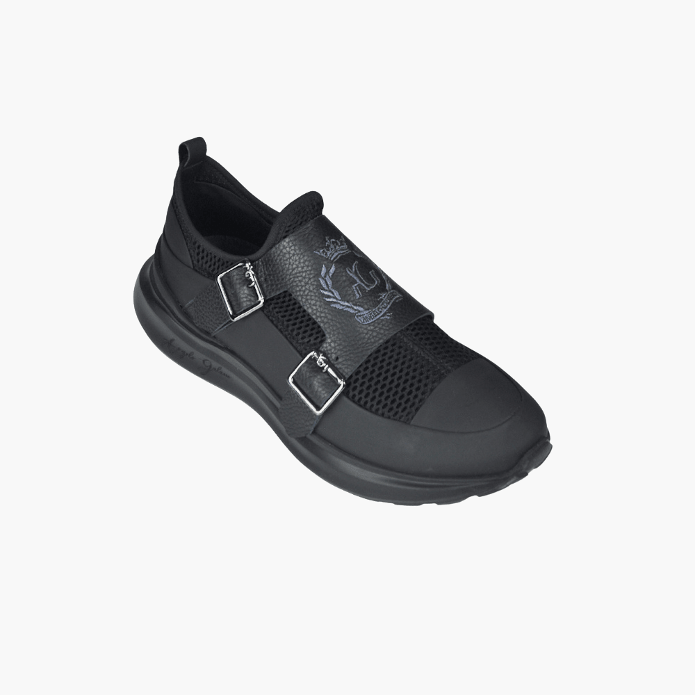 Black Double Monkstraps Slip-on Shoes - Angelo Galasso - Luxury Italian Menswear London