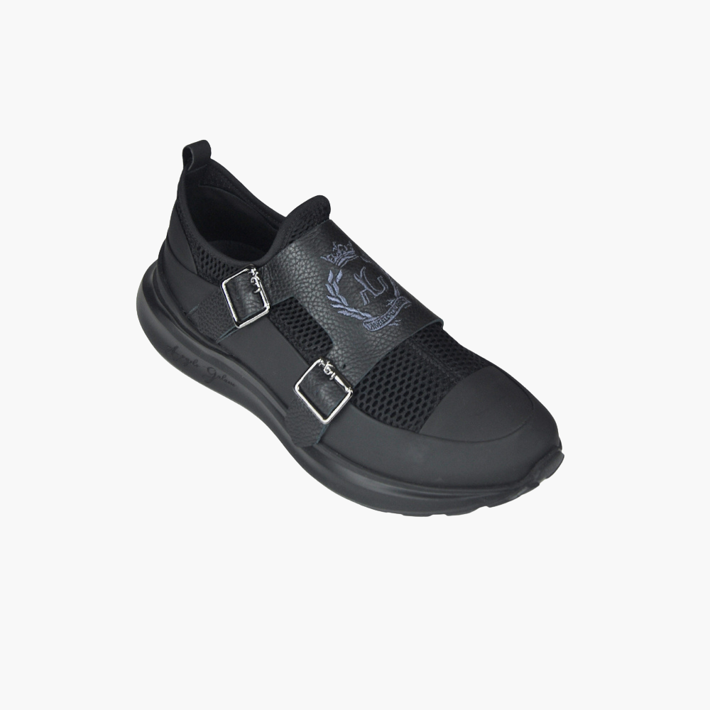 Black Double Monkstraps Slip-on Shoes - AG24SSCAF02