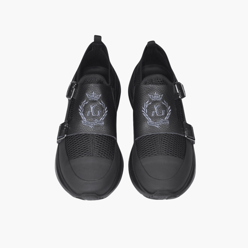 Black Double Monkstraps Slip-on Shoes - Angelo Galasso - Luxury Italian Menswear London