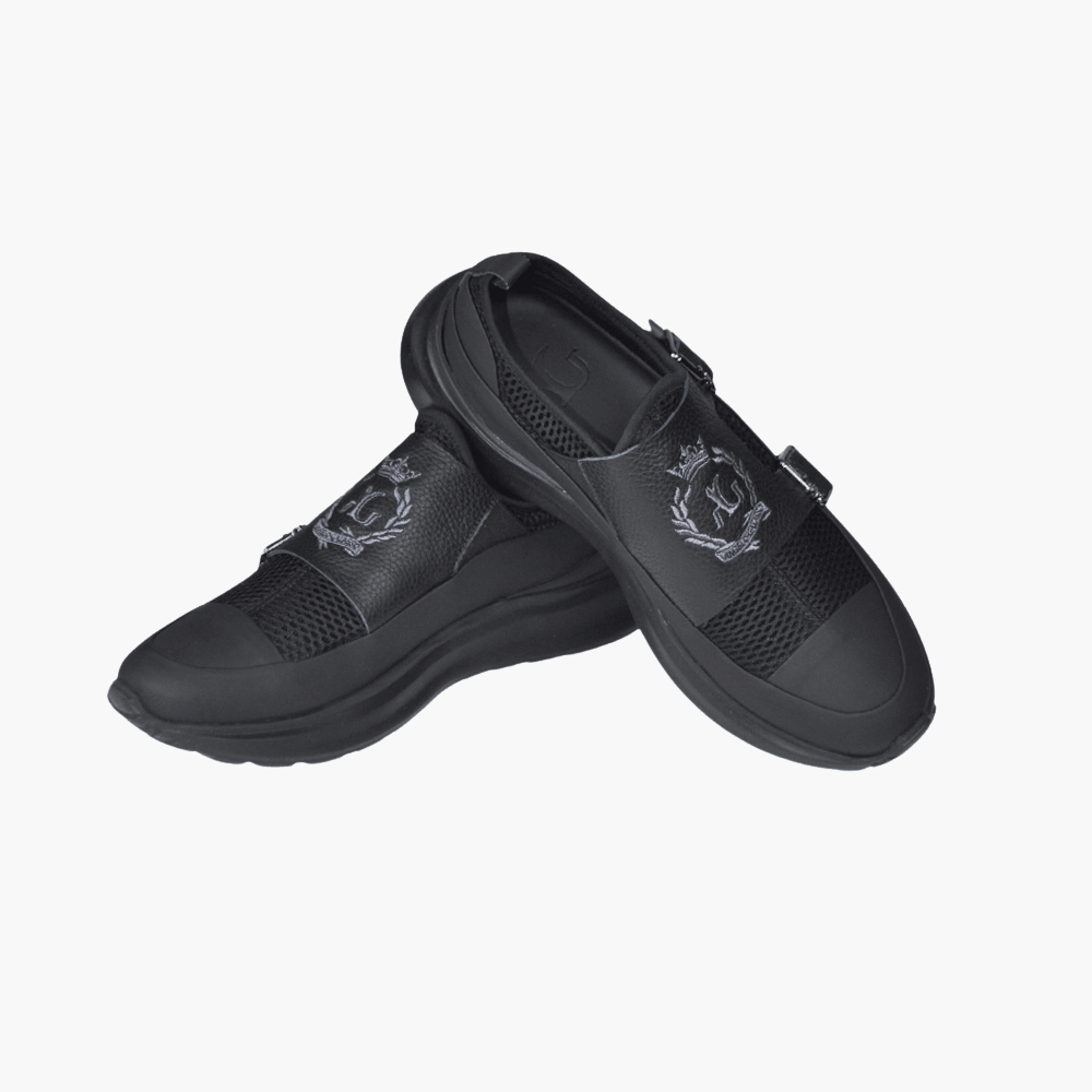 Black Double Monkstraps Slip-on Shoes - Angelo Galasso - Luxury Italian Menswear London