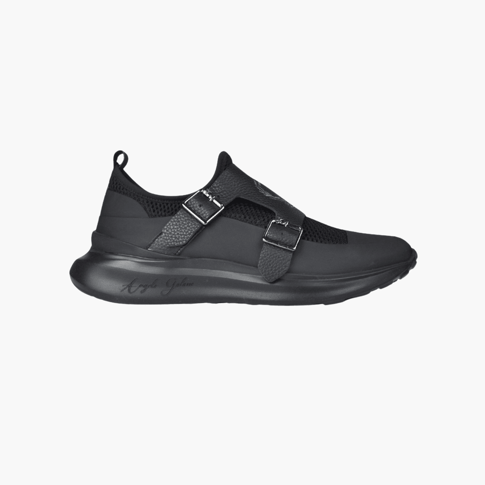 Black Double Monkstraps Slip-on Shoes - Angelo Galasso - Luxury Italian Menswear London