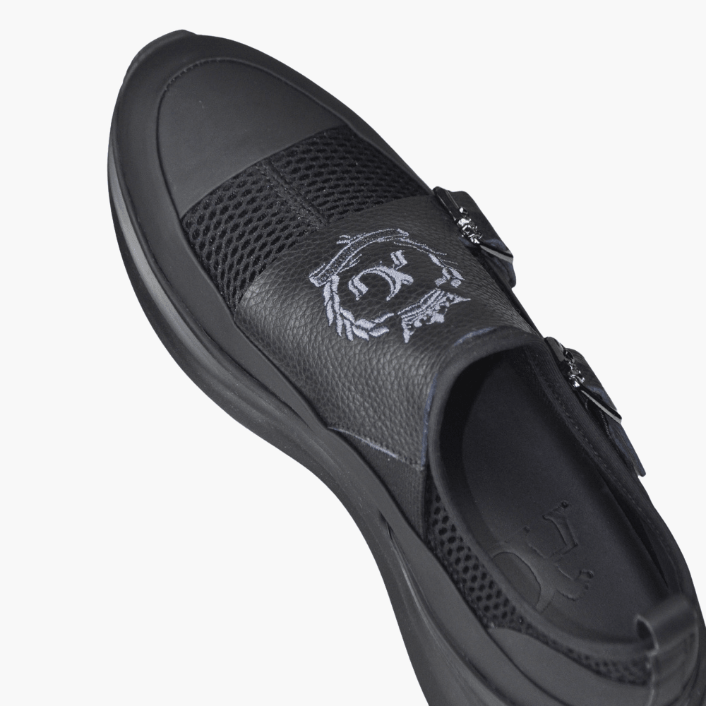 Black Double Monkstraps Slip-on Shoes - Angelo Galasso - Luxury Italian Menswear London