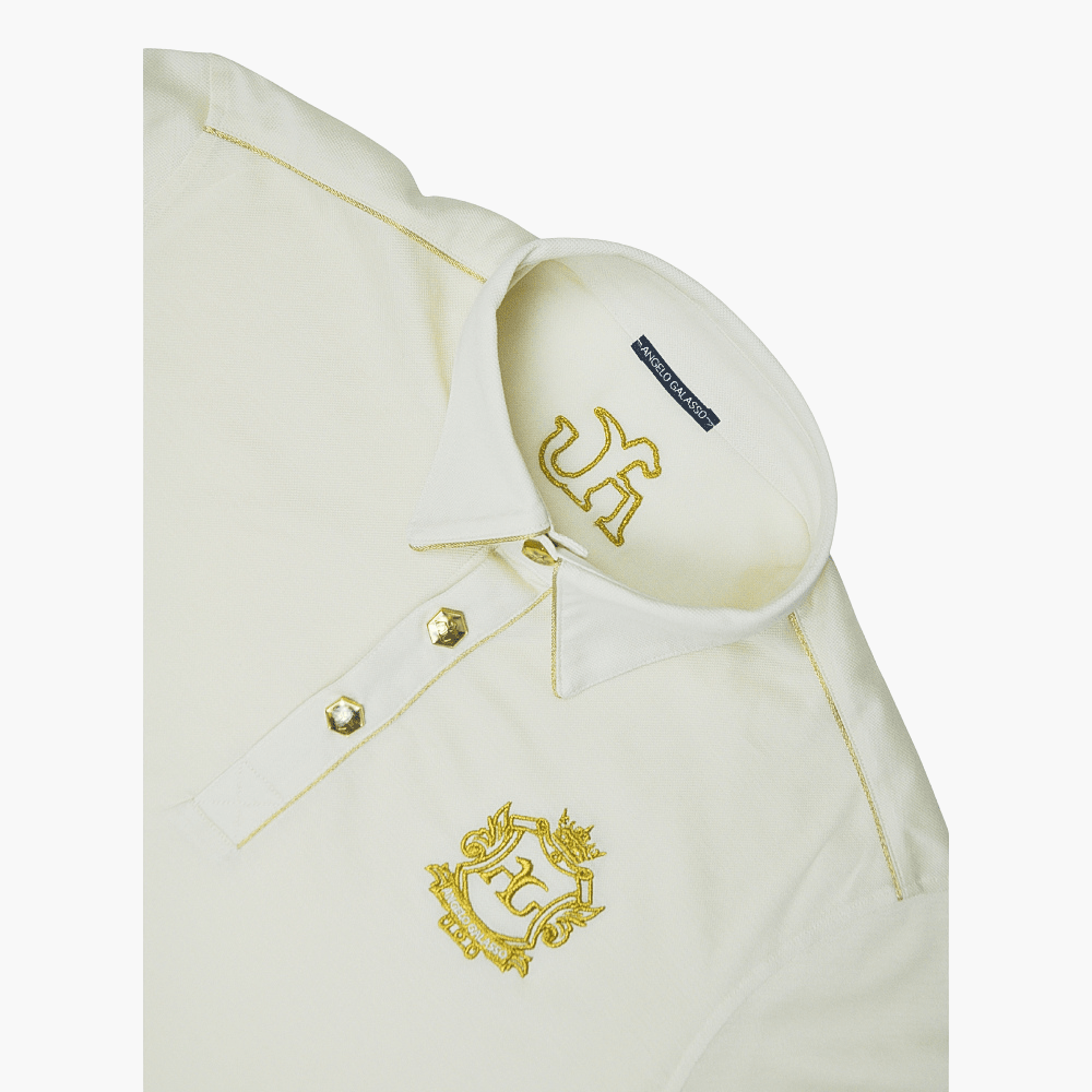 Beige with Araldica Gold Piping Polo - Angelo Galasso - Luxury Italian Menswear London