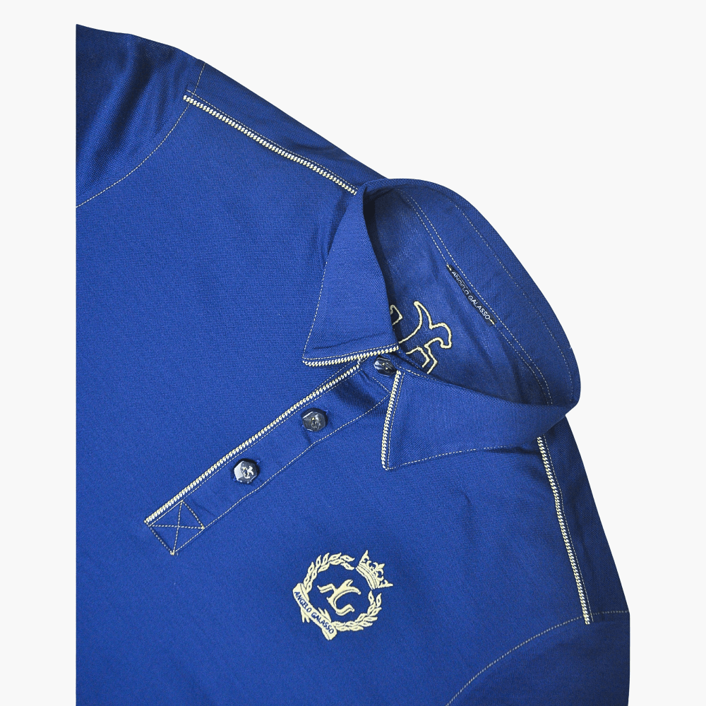 Blue with Alloro Piping Polo - Angelo Galasso - Luxury Italian Menswear London