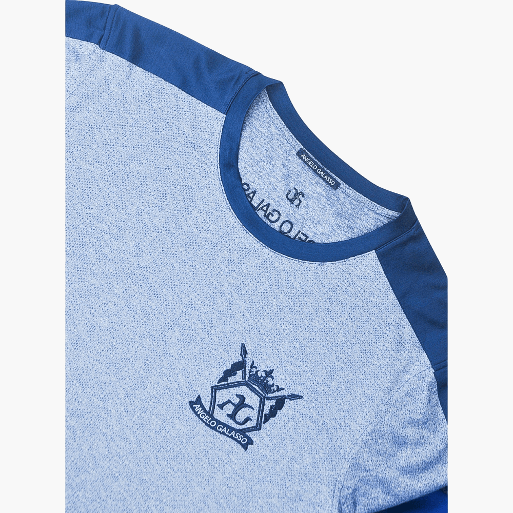 Blue Woven Hexagonal Logo T-Shirt - Angelo Galasso - Luxury Italian Menswear London