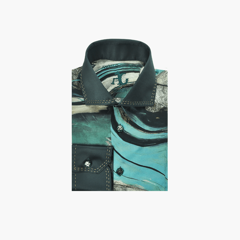 Angelo Galasso Green Marble Printed Shirt - Angelo Galasso - Luxury Italian Menswear London