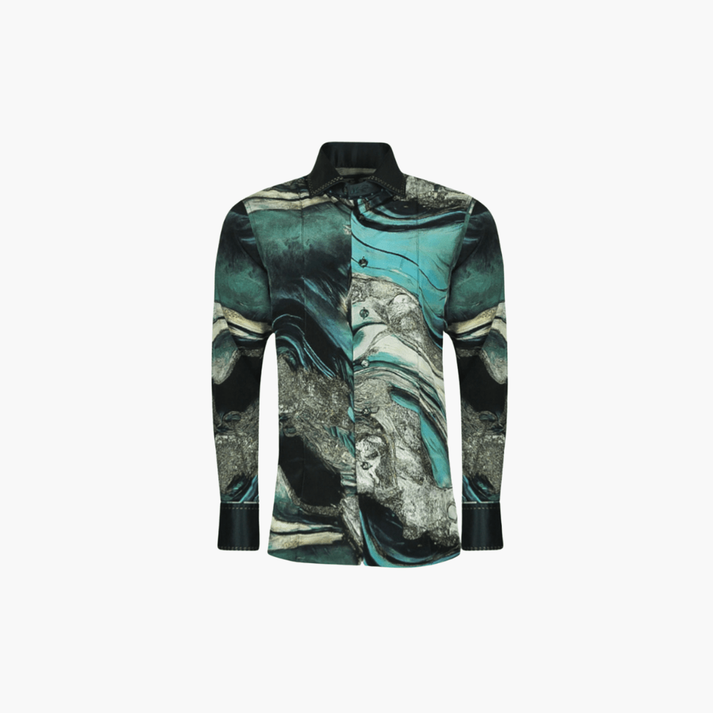 Angelo Galasso Green Marble Printed Shirt - Angelo Galasso - Luxury Italian Menswear London