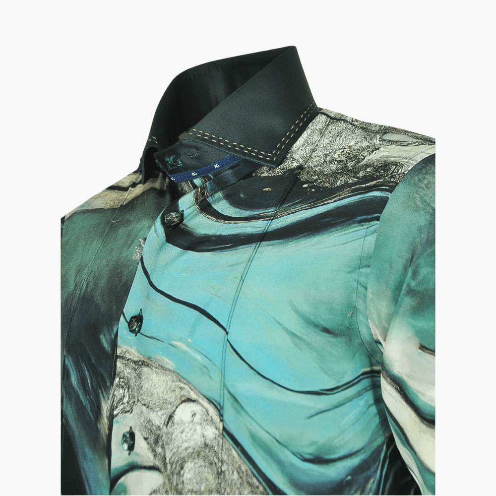 Angelo Galasso Green Marble Printed Shirt - Angelo Galasso - Luxury Italian Menswear London