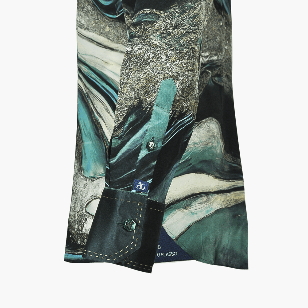 Angelo Galasso Green Marble Printed Shirt - Angelo Galasso - Luxury Italian Menswear London