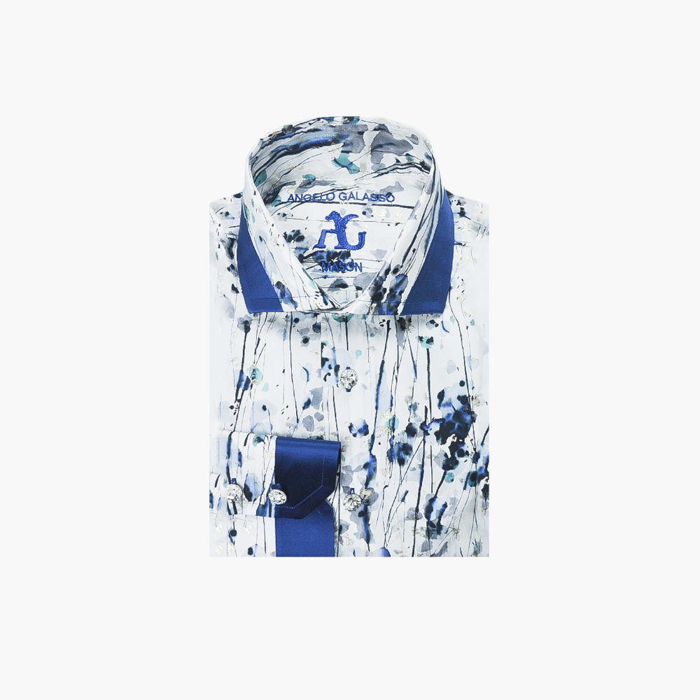 Pearl Grey and Blue Watercolor Shirt