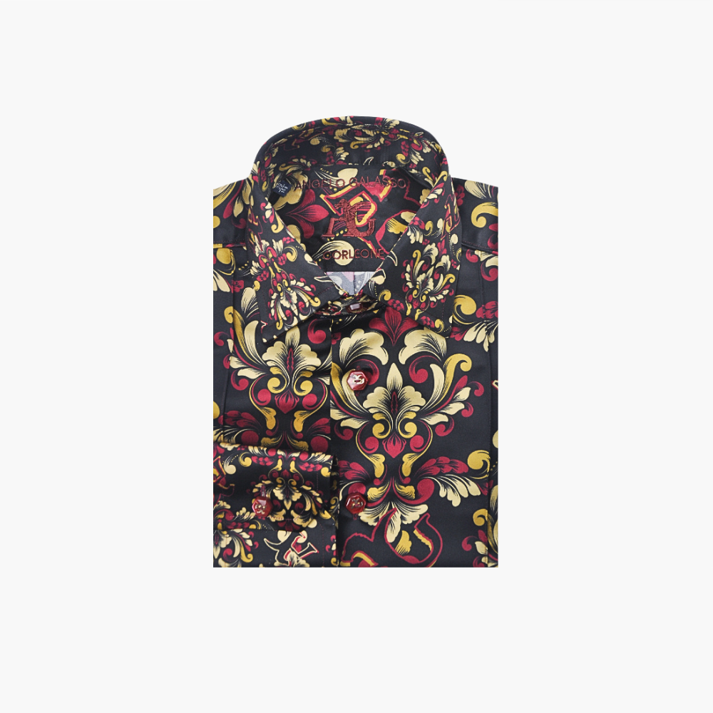 Burgundy & Gold Baroque Corleone Shirt - AG24W1HAS02FL
