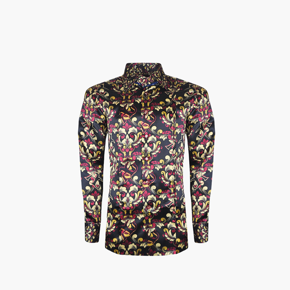 Burgundy & Gold Baroque Corleone Shirt - AG24W1HAS02FL