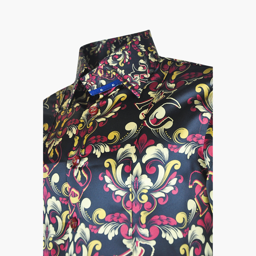 Burgundy & Gold Baroque Corleone Shirt - AG24W1HAS02FL