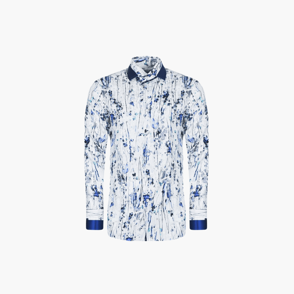 Pearl Grey and Blue Watercolor Shirt - Angelo Galasso - Luxury Italian Menswear London