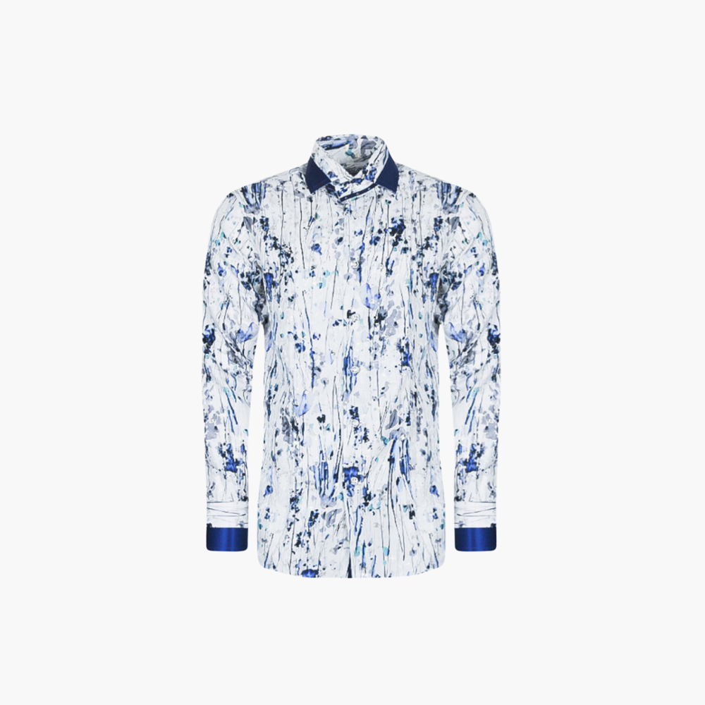 Pearl Grey and Blue Watercolor Shirt