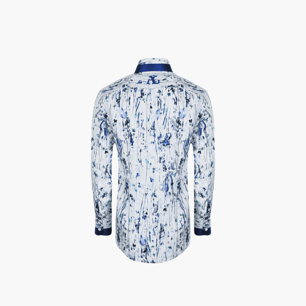 Pearl Grey and Blue Watercolor Shirt - Angelo Galasso - Luxury Italian Menswear London