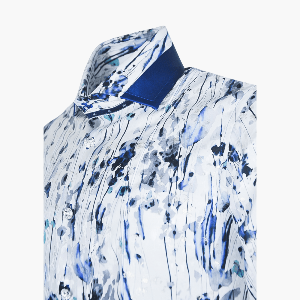 Pearl Grey and Blue Watercolor Shirt - Angelo Galasso - Luxury Italian Menswear London