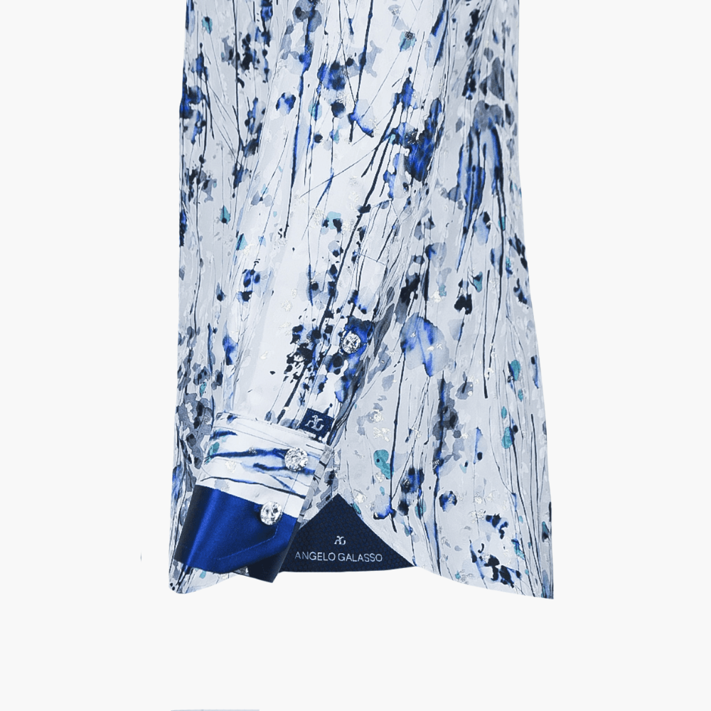 Pearl Grey and Blue Watercolor Shirt - Angelo Galasso - Luxury Italian Menswear London