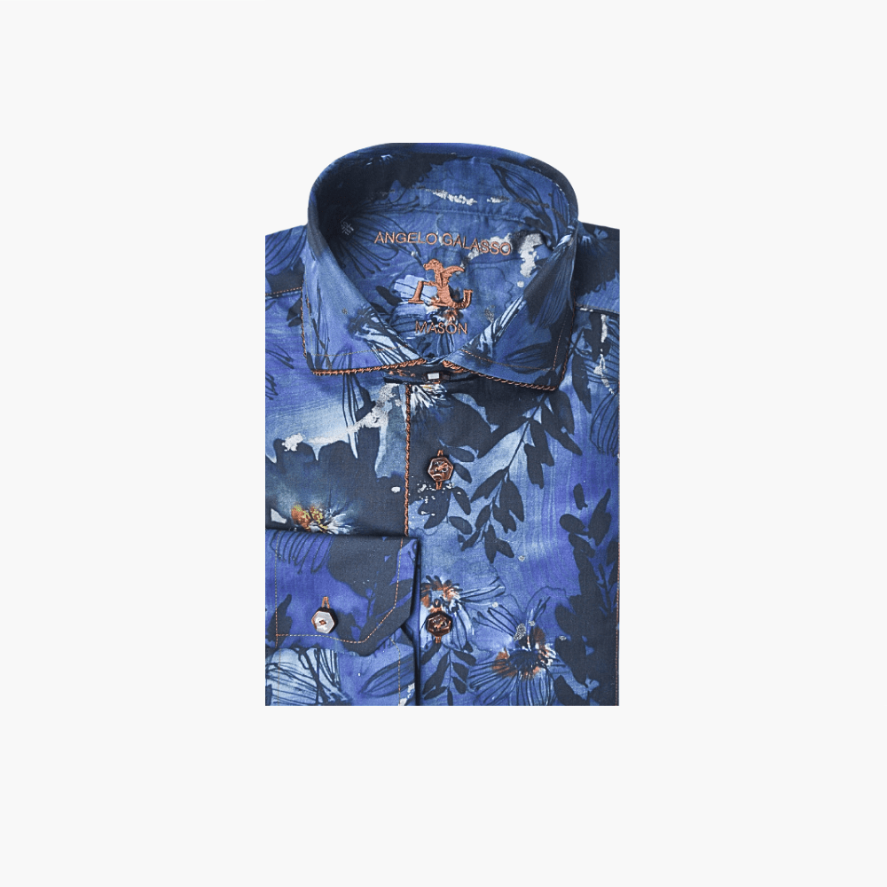 Blue & Brown Metallic Mason Shirt - Angelo Galasso - Luxury Italian Menswear London