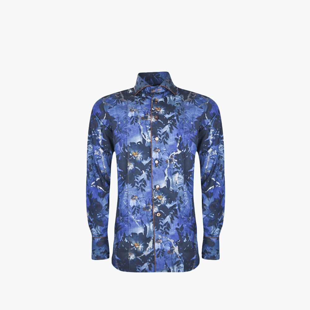 Blue & Brown Metallic Mason Shirt - Angelo Galasso - Luxury Italian Menswear London