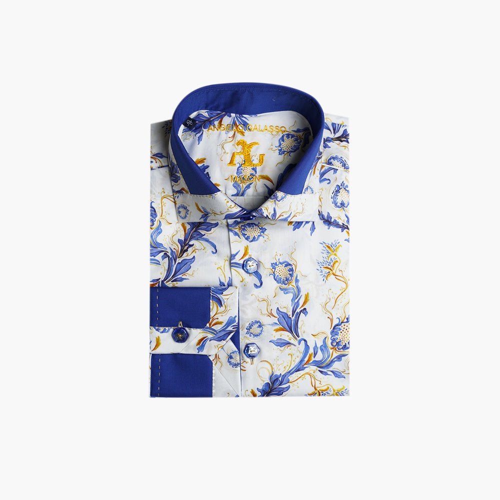 Angelo Galasso White & Blue Monport Shirt - Angelo Galasso - Luxury Italian Menswear London