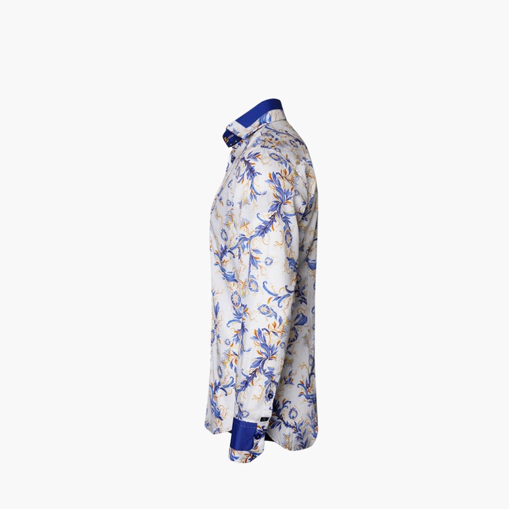 Angelo Galasso White & Blue Monport Shirt - Angelo Galasso - Luxury Italian Menswear London
