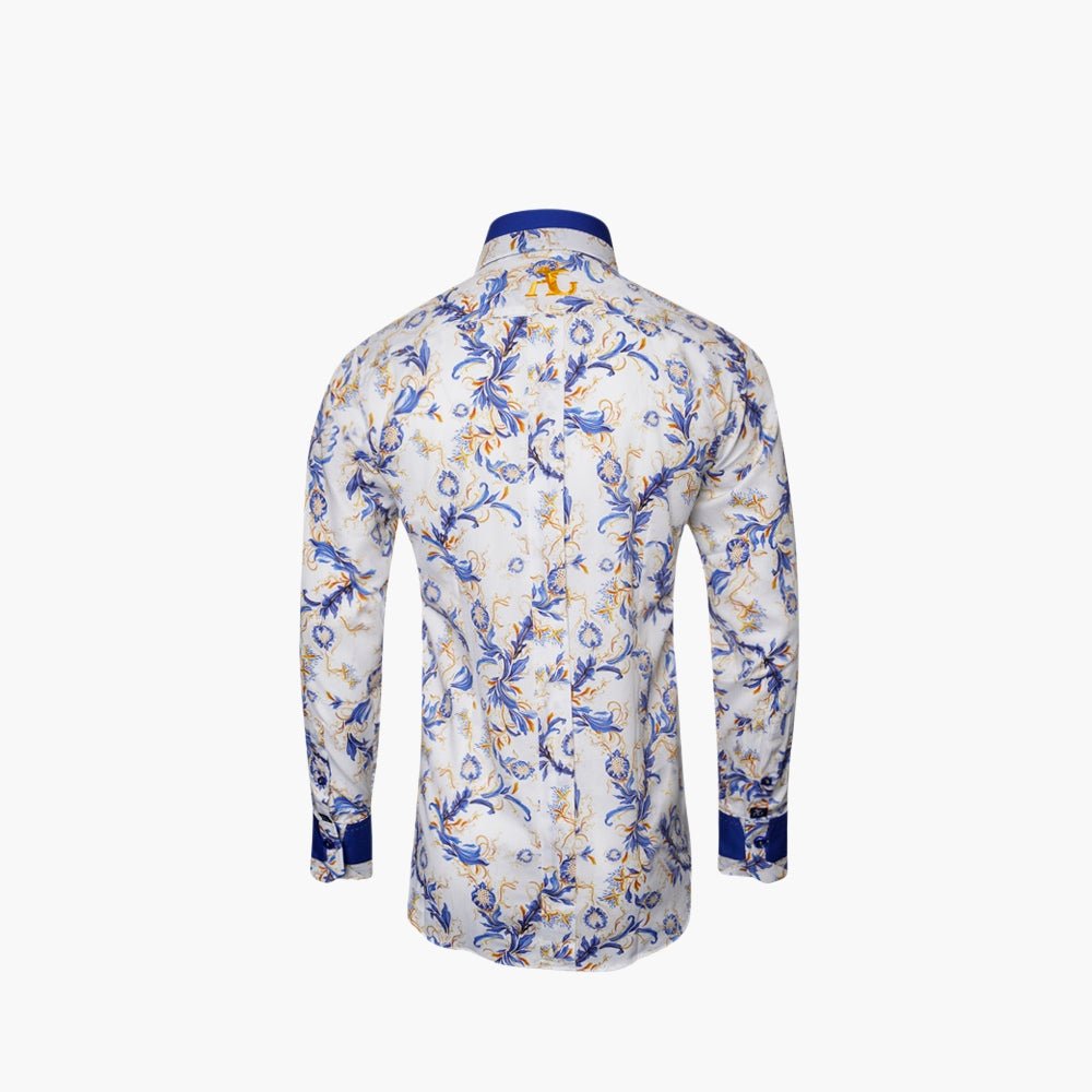 Angelo Galasso White & Blue Monport Shirt - Angelo Galasso - Luxury Italian Menswear London