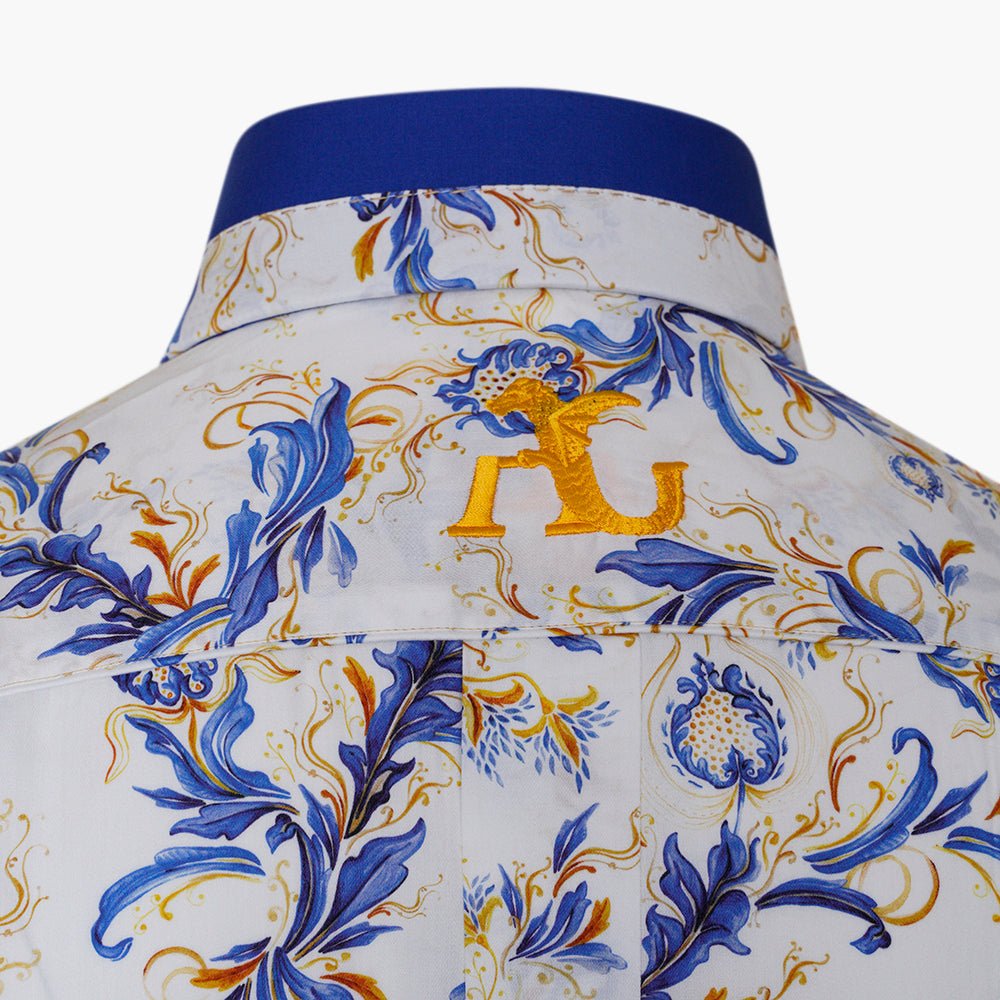 Angelo Galasso White & Blue Monport Shirt - Angelo Galasso - Luxury Italian Menswear London