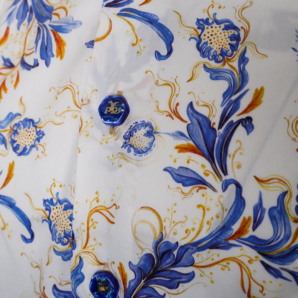 Angelo Galasso White & Blue Monport Shirt - Angelo Galasso - Luxury Italian Menswear London