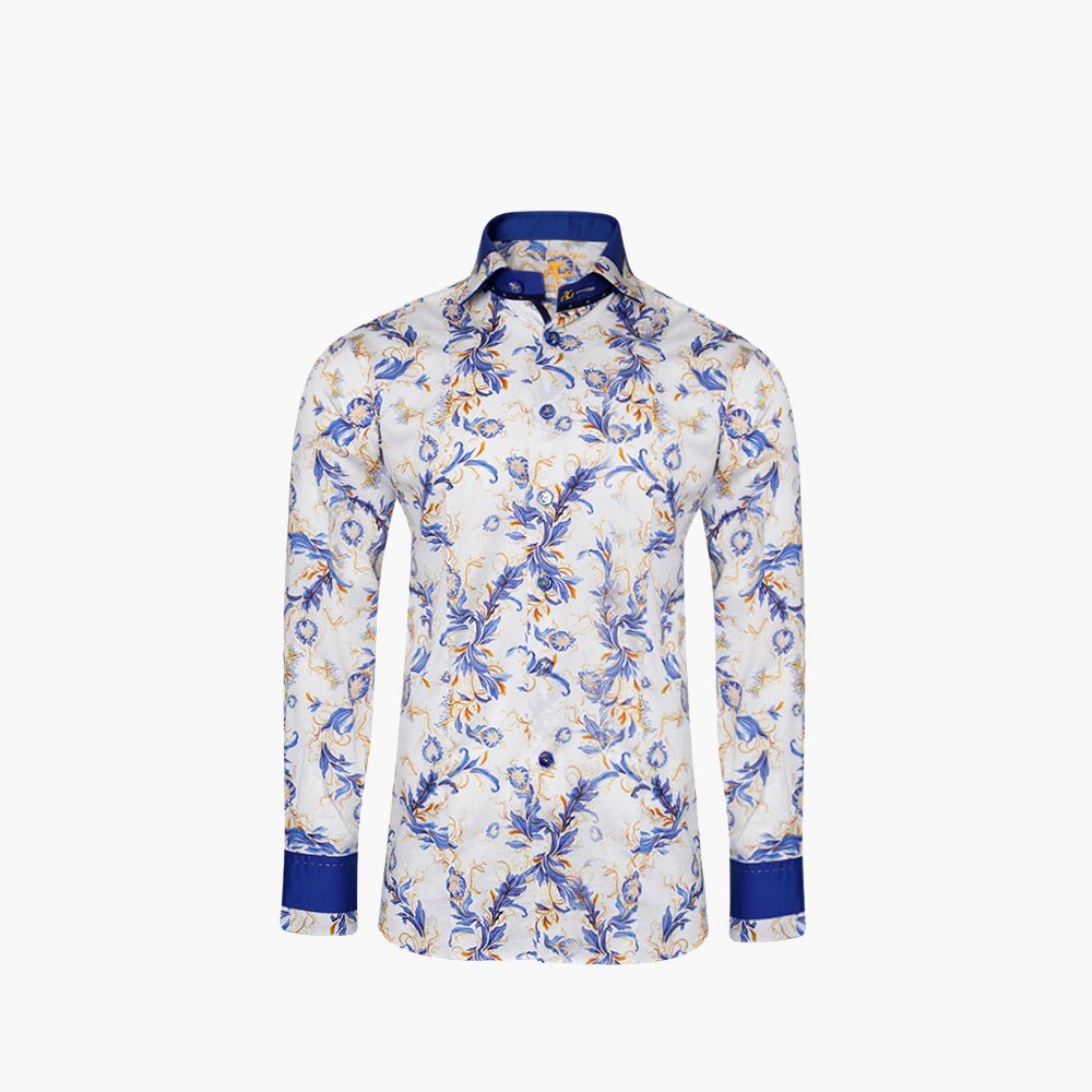 Angelo Galasso White & Blue Monport Shirt - Angelo Galasso - Luxury Italian Menswear London