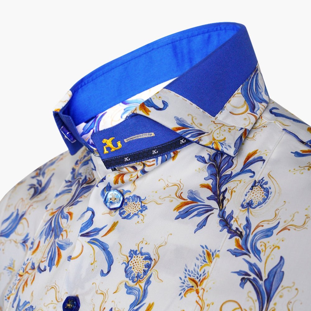 Angelo Galasso White & Blue Monport Shirt - Angelo Galasso - Luxury Italian Menswear London