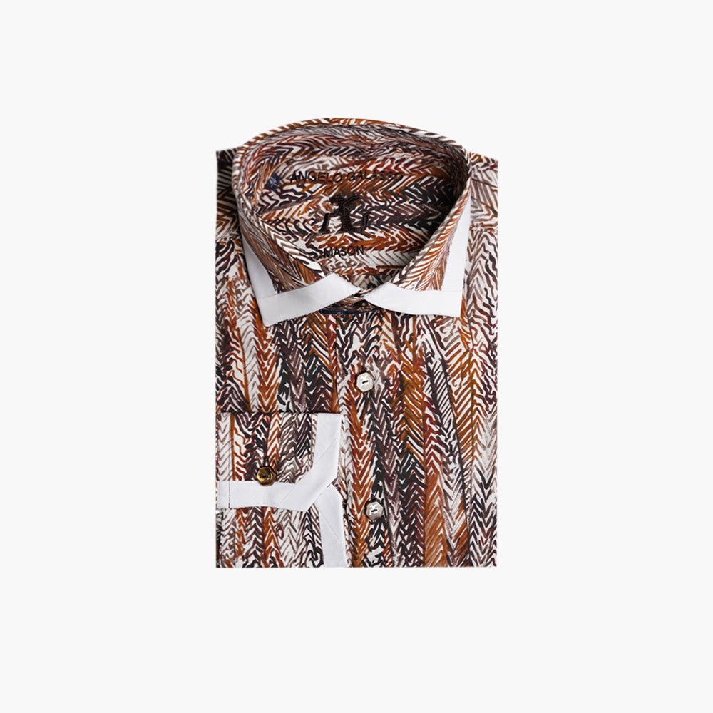 White & Brown Redford Mason Shirt - Angelo Galasso - Luxury Italian Menswear London