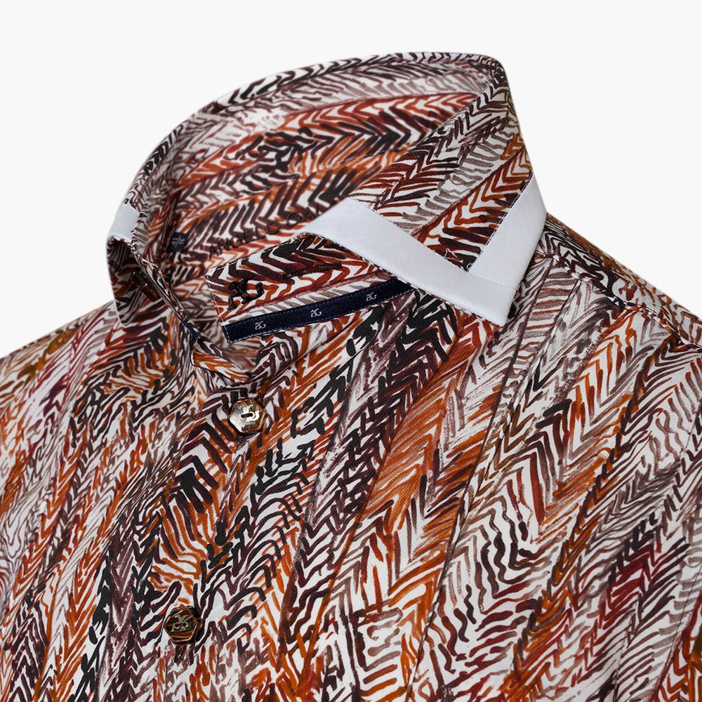 White & Brown Redford Mason Shirt - Angelo Galasso - Luxury Italian Menswear London