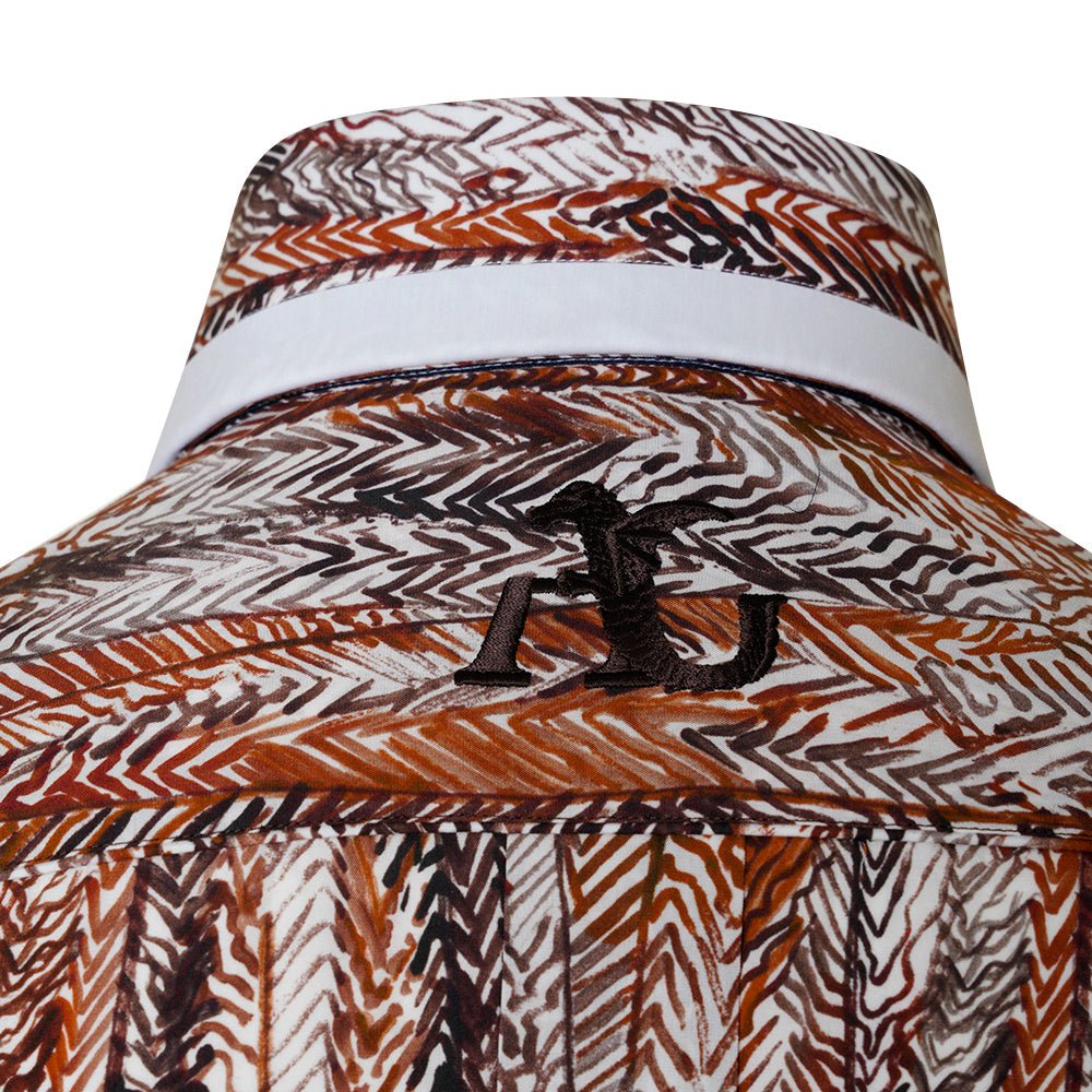 White & Brown Redford Mason Shirt - Angelo Galasso - Luxury Italian Menswear London