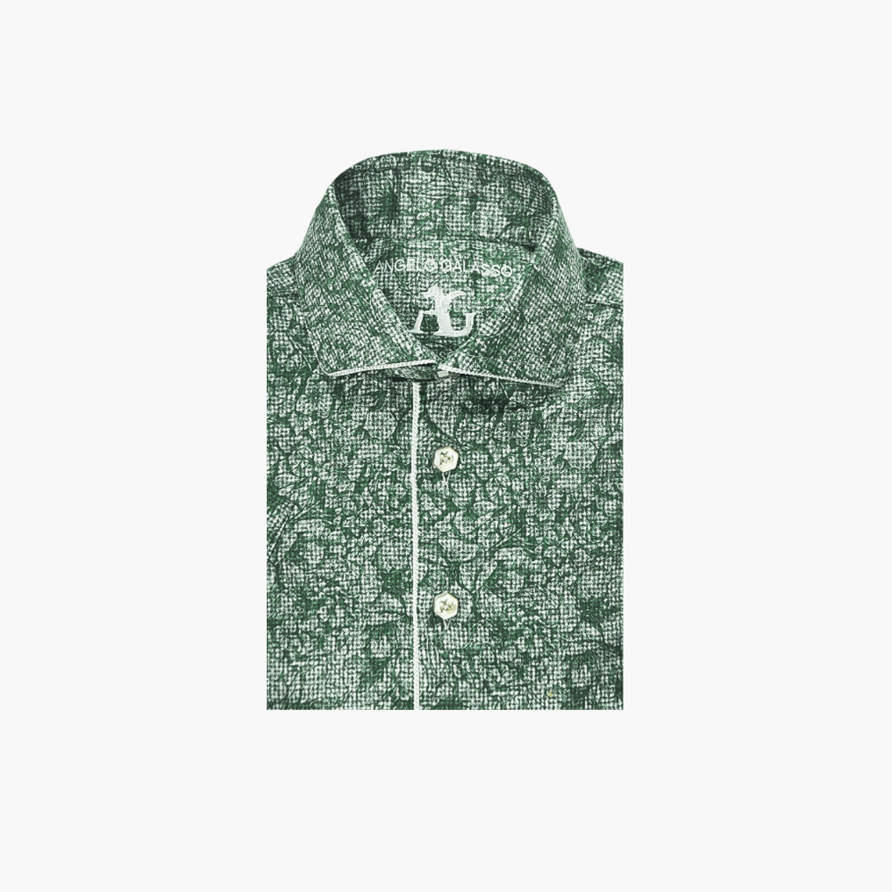 Green & Grey Foliage Short Sleeves Mason Shirt - Angelo Galasso - Luxury Italian Menswear London