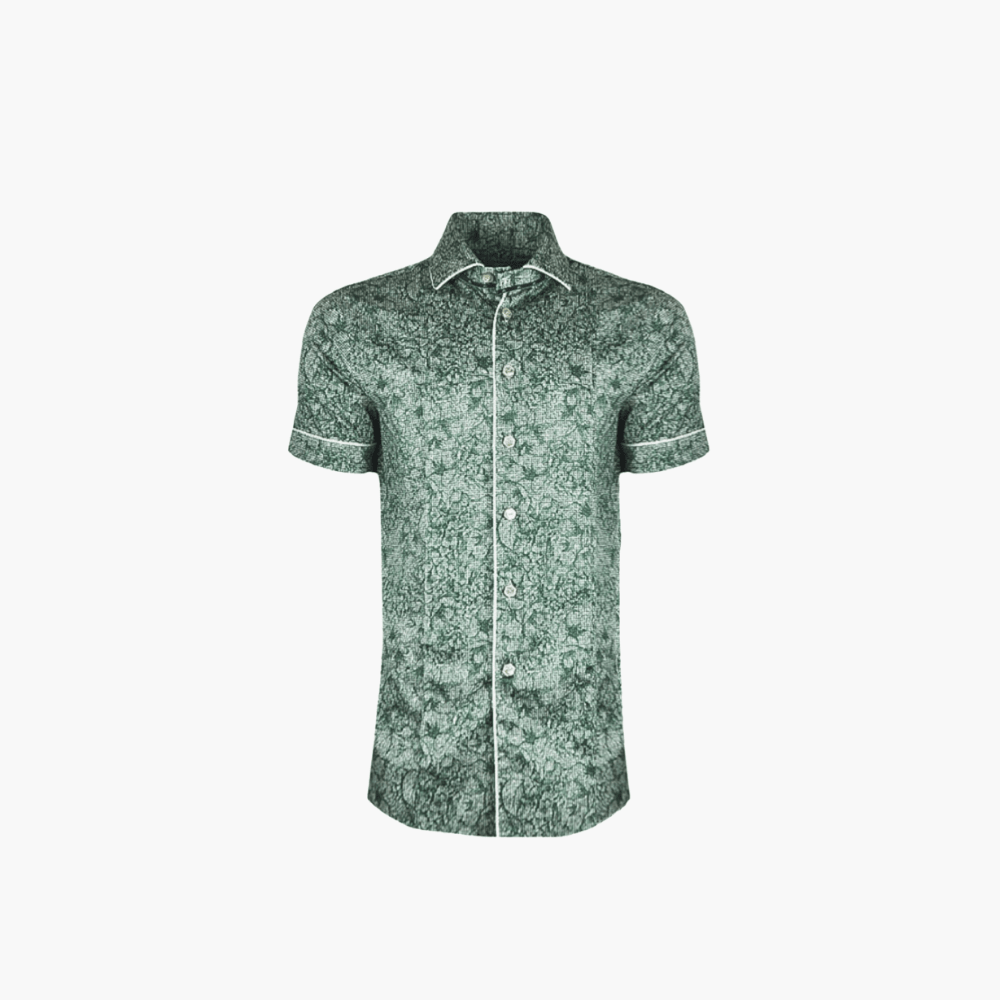 Green & Grey Foliage Short Sleeves Mason Shirt - Angelo Galasso - Luxury Italian Menswear London