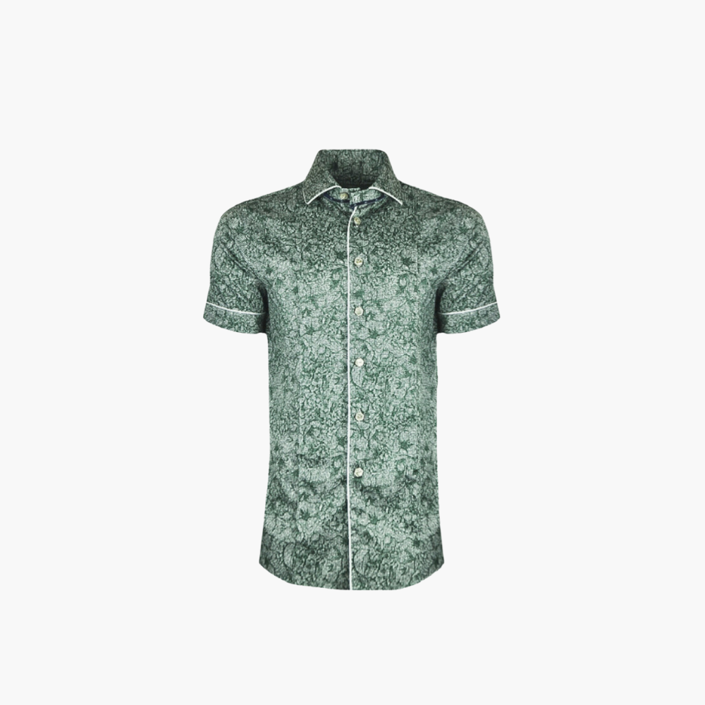 Green & Grey Foliage Short Sleeves Mason Shirt - AG24W1HAS08