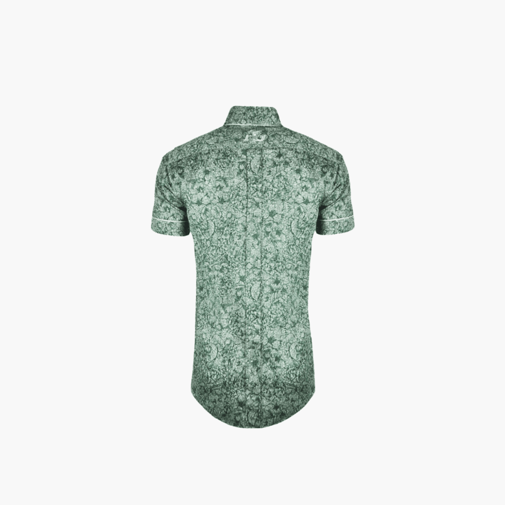 Green & Grey Foliage Short Sleeves Mason Shirt - Angelo Galasso - Luxury Italian Menswear London