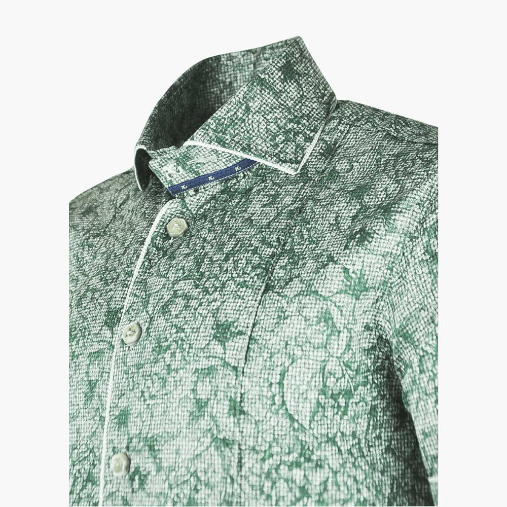 Green & Grey Foliage Short Sleeves Mason Shirt - Angelo Galasso - Luxury Italian Menswear London