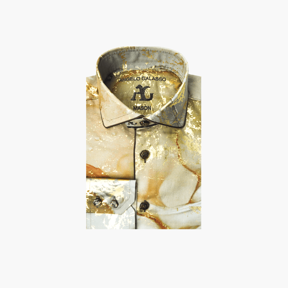 Gold & Brown Metallic Mason Shirt - Angelo Galasso - Luxury Italian Menswear London