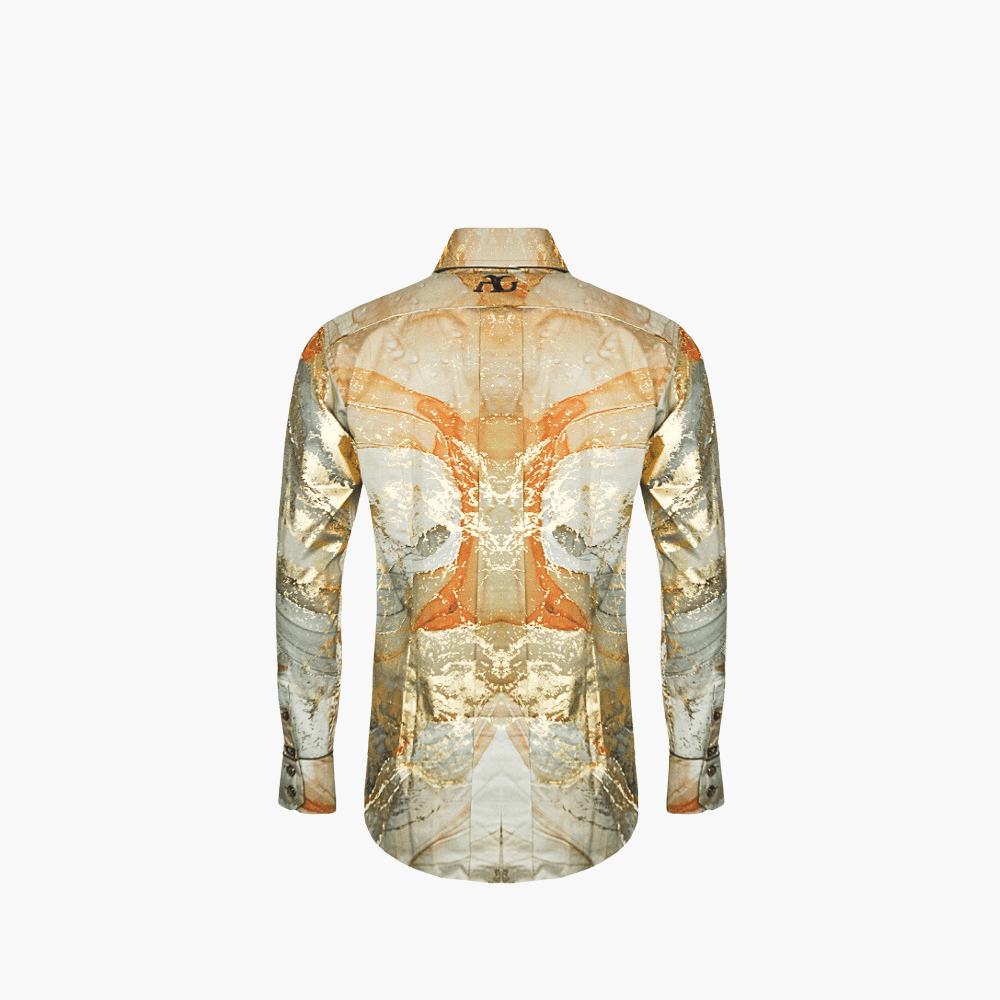 Gold & Brown Metallic Mason Shirt - Angelo Galasso - Luxury Italian Menswear London