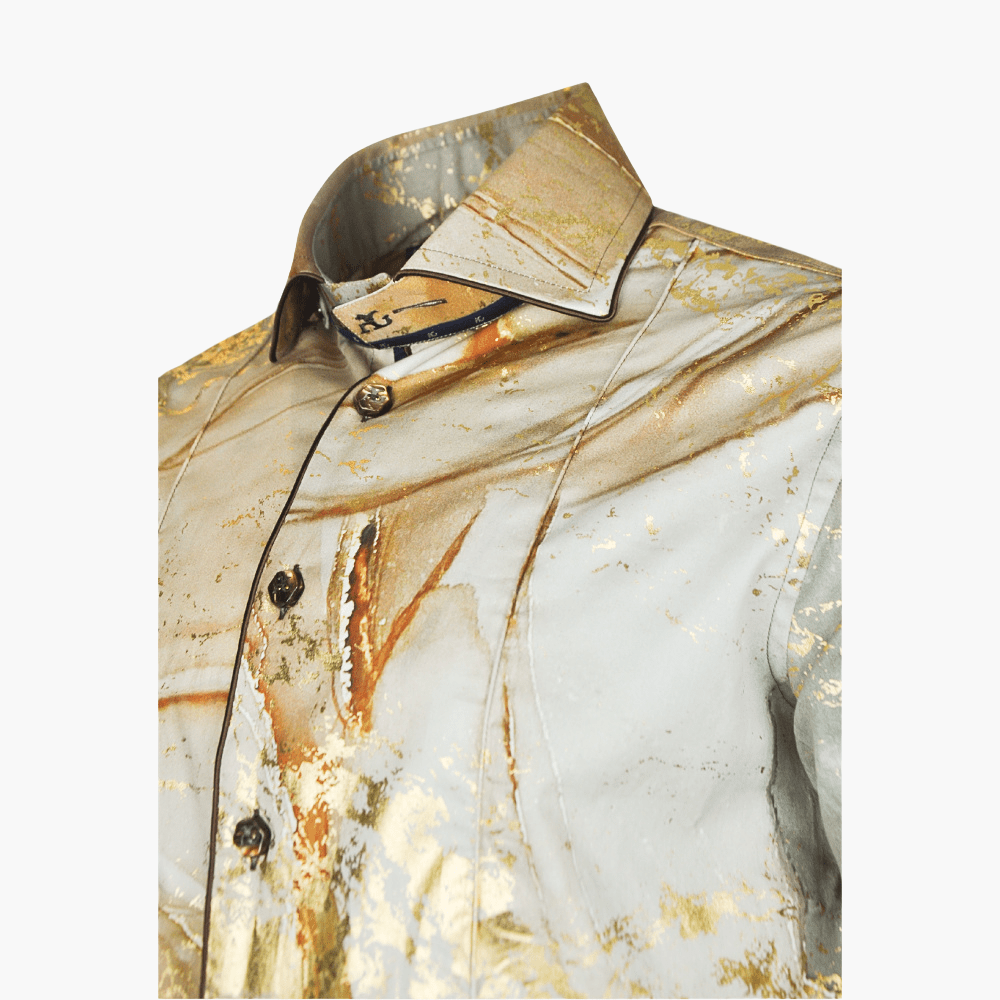 Gold & Brown Metallic Mason Shirt - Angelo Galasso - Luxury Italian Menswear London