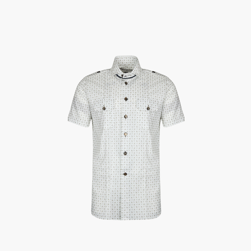 Beige & White Match Point Short Sleeves Portofino/Mason Shirt - AG24W1HAS10